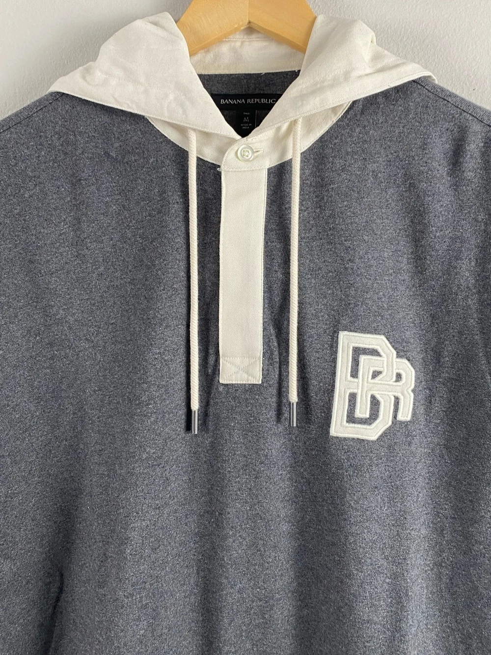 Banana Republic Rugby Long Sleeve Polo Hoodie | Chest Embroidery | Gray/Ivory